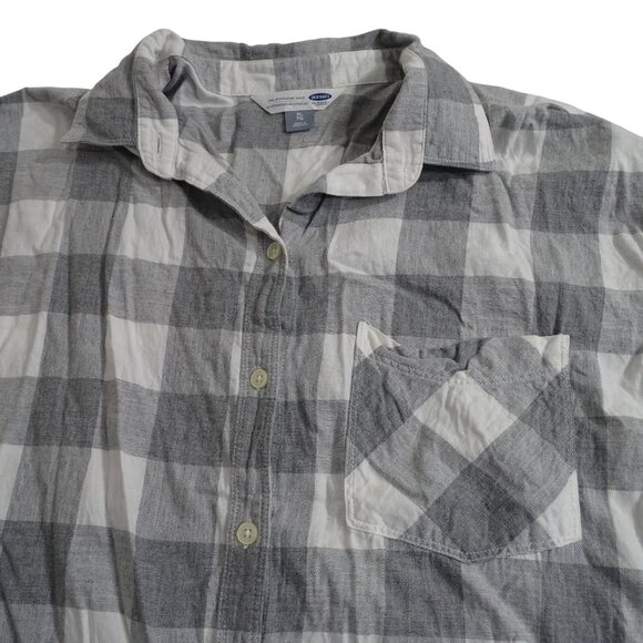 Old Navy Boyfriend Loose Fit Button Up Shirt Women Size XL White Grey Plaid - Picture 4 of 12